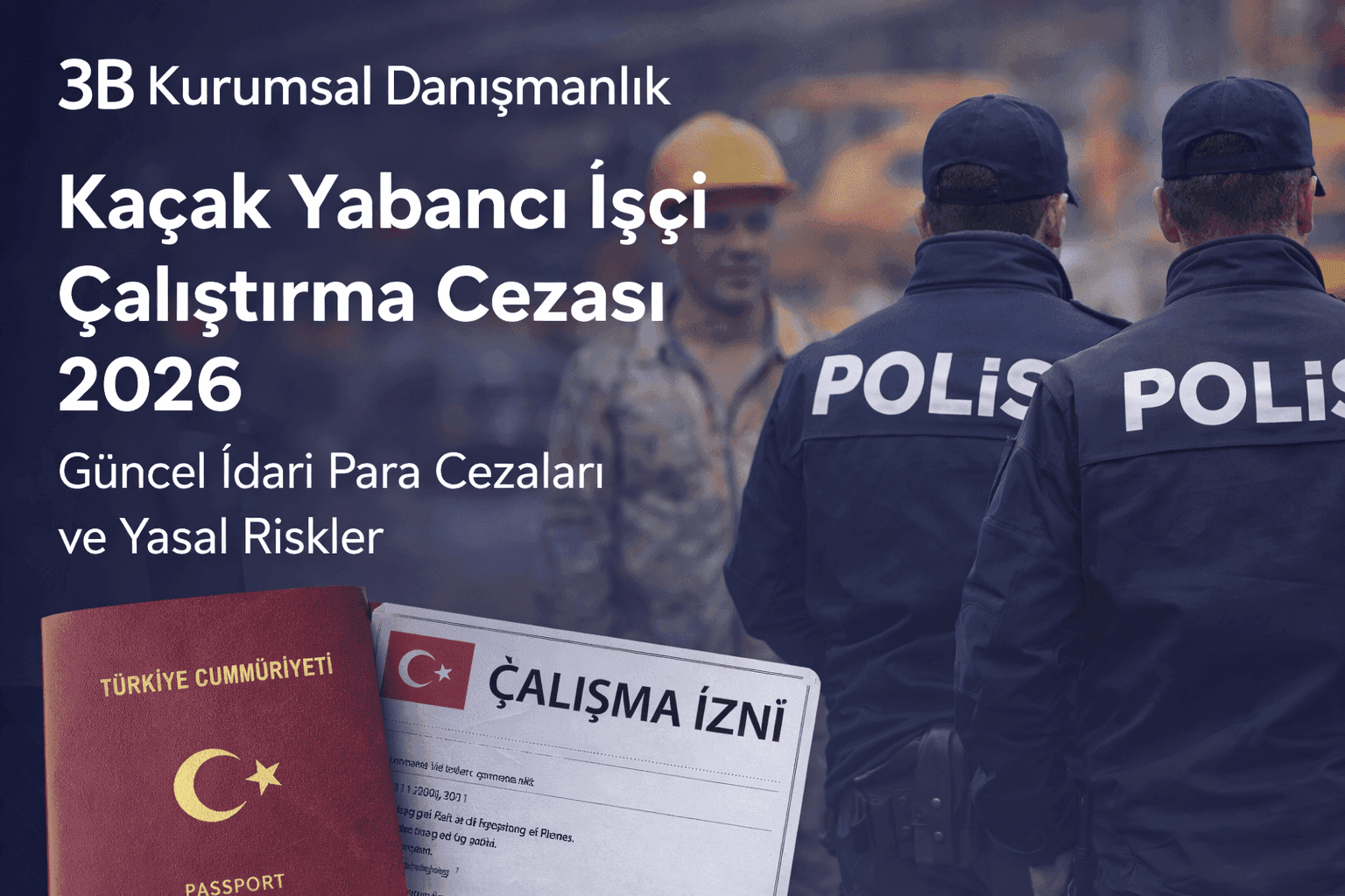 Kaçak yabancı işçi çalıştırma cezası 2026 yılı güncel idari para cezaları ve yabancı çalışma izni yükümlülükleri hakkında bilgilendirme görseli.